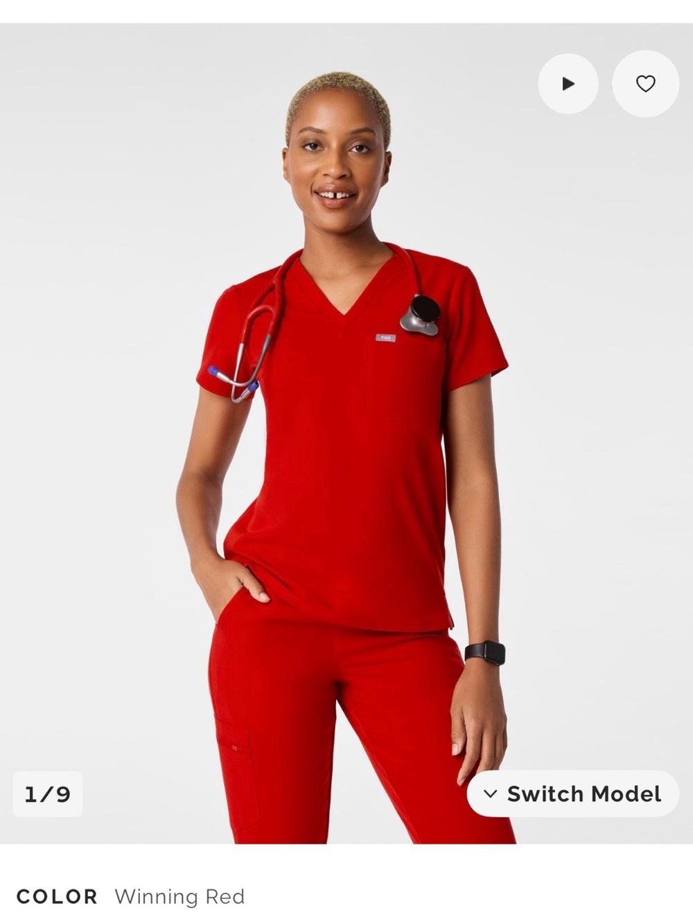 FIGS Women’s Catarina Scrub Top - Winning Red Size XXS